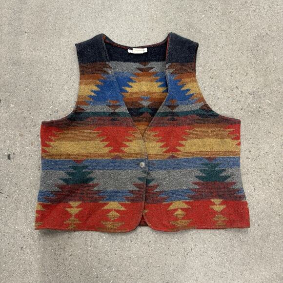 Vintage Cowboy Western Vest Blanket Tribal Aztec 22x22 - Picture 1 of 6